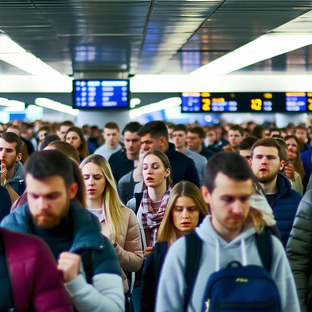 crowded airport scene with frustrated passengers-1
