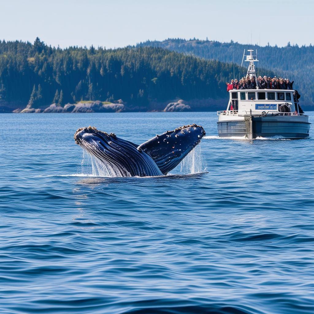 whale watching from a boat in the san juan islands